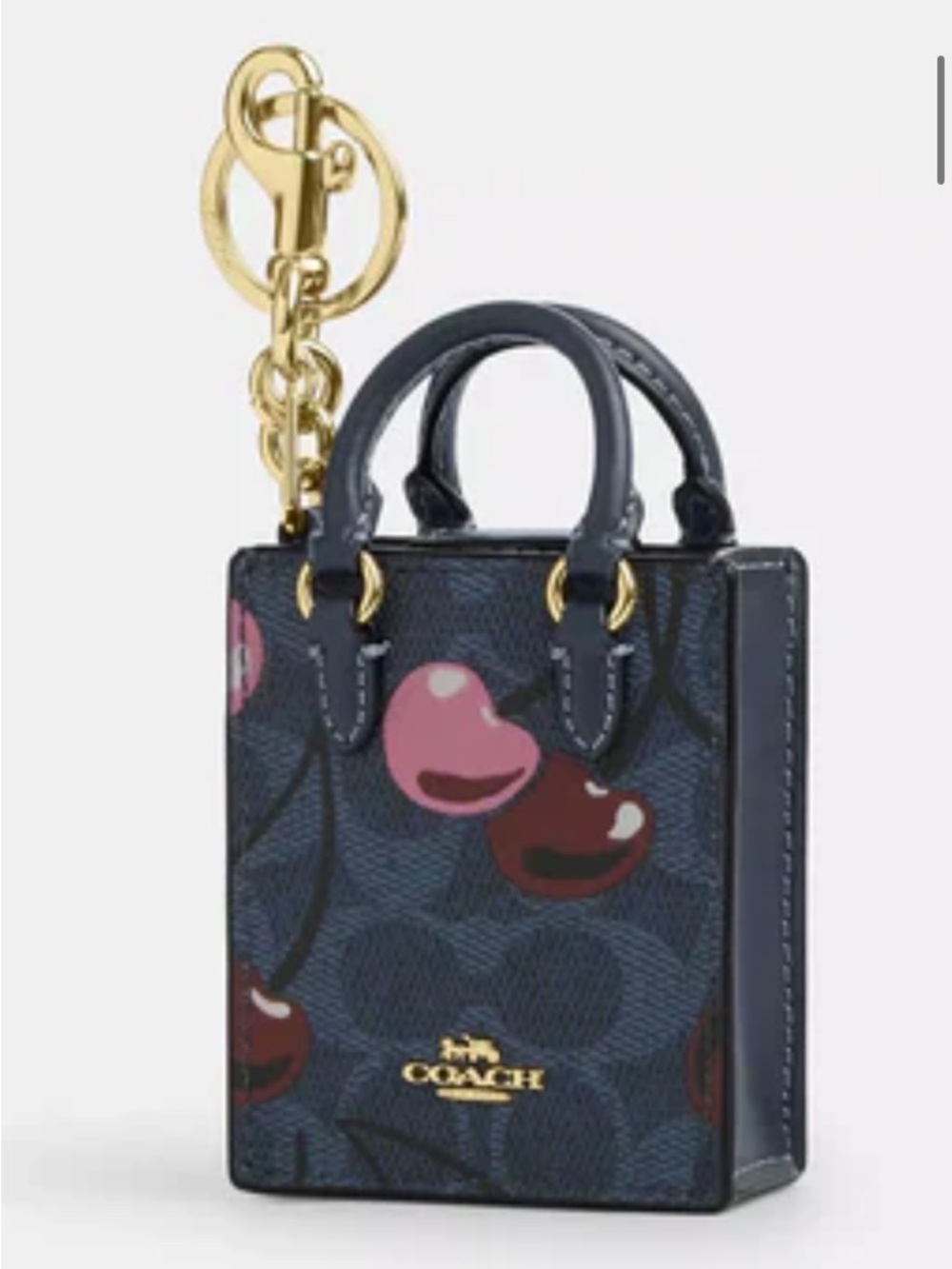 NWT SOLD OUT COACH MINI TOTE BAG CHARM IN SIGNATURE CANVAS - CHERRY PRINT